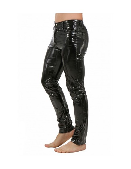 Pantalon slim homme en vinyle noir brillant | Fet’Desir