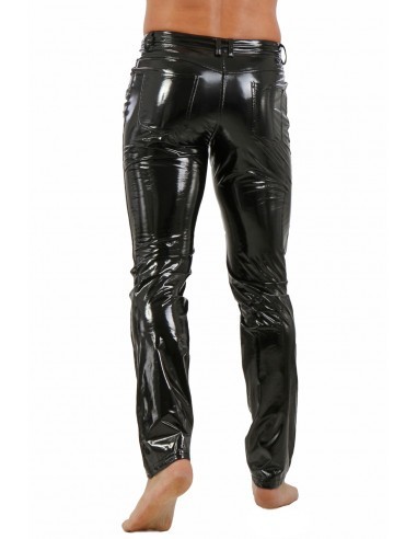 Pantalon slim homme en vinyle noir brillant | Fet’Desir